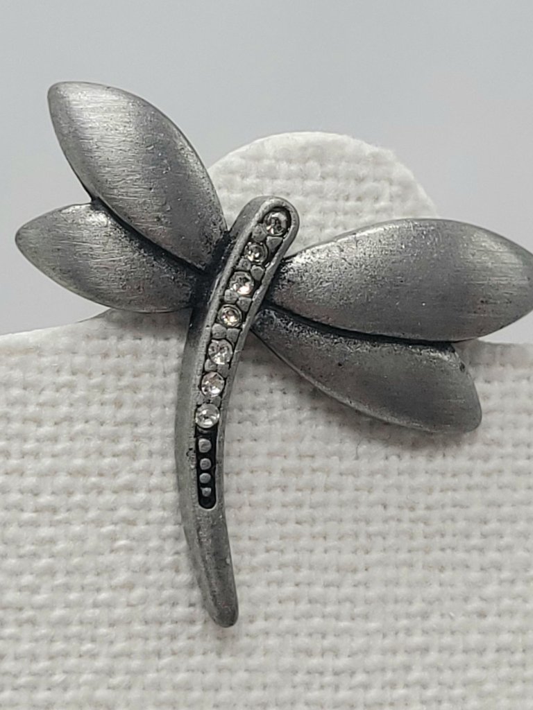 Vtg Lady Remington Dragonfly Brooch Pin With Rhinestones Silver-Tone Lr Signed 20$